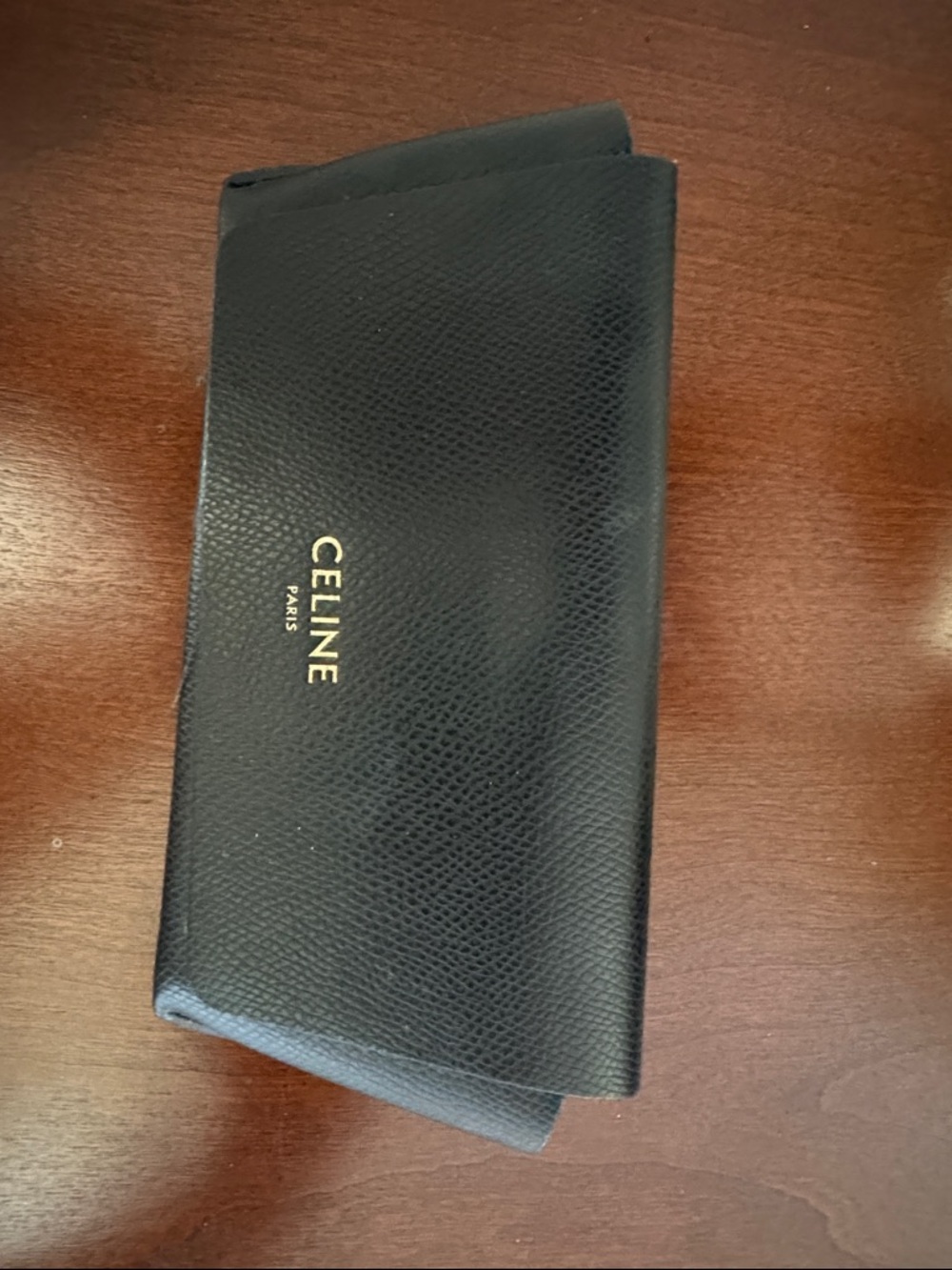 Celine Black Textured Leather sunglasses case with Gold Logo